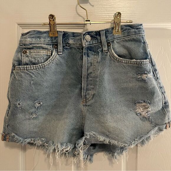 We The Free Blue Jean Shorts Distressed High-Waisted - Picture 2 of 4